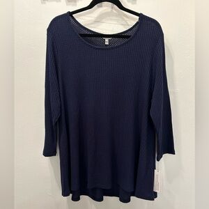 NWT Sonoma Woman’s 1X Loose Knit Long Sleeve Waffle Sweater Navy Luxe